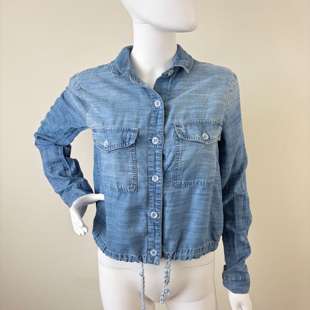 Bella Dahl Womens Blue Tencel Lyocell Cropped Chambray Denim Shirt Small